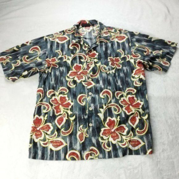 VINTAGE Anchor Blue Button Shirt  Mens Large  Polyester Short Sleeve Mul… - Picture 1 of 6